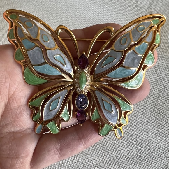 Signed BOB MACKIE Enamel & Rhinestone BUTTERFLY Brooch Pin Stunning Colorful - Picture 2 of 11